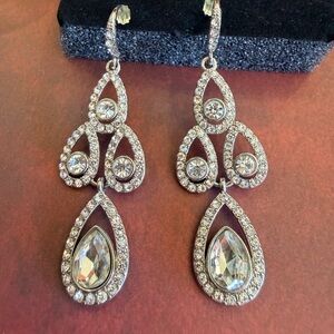 Vintage GIVENCHY Crystal Teardrop Chandelier Earrings Silver Tone Glam